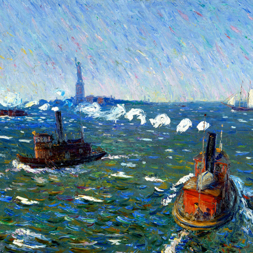 William James Glackens, Breezy Day, Tugboats, New York Harbor, ca. 1910