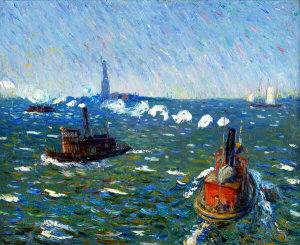 William James Glackens - Breezy Day, Tugboats, New York Harbor, ca. 1910